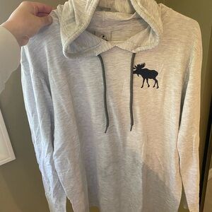 Lightweight Gray Hooded Long-sleeve T-shirt with Moose Logo